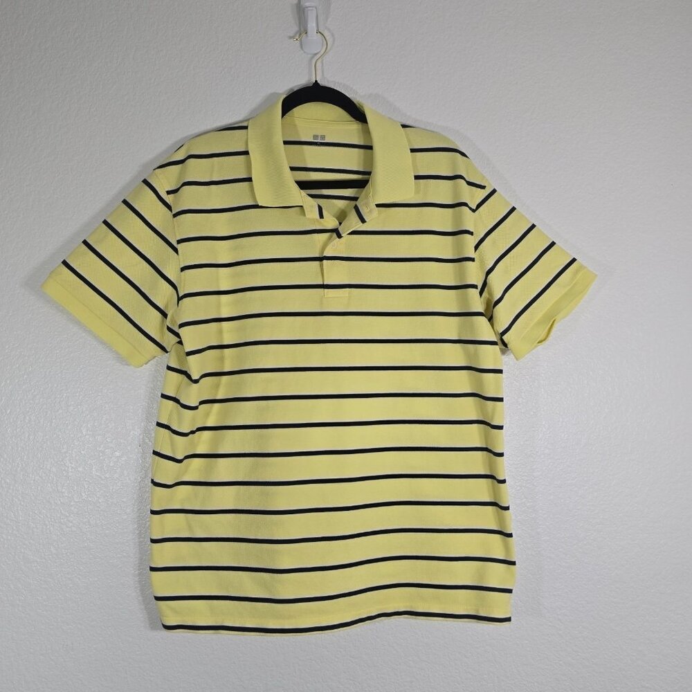 Uniqlo Polo Shirt Men Size XL Yellow Blue Stripes Collared Preppy Streetwear